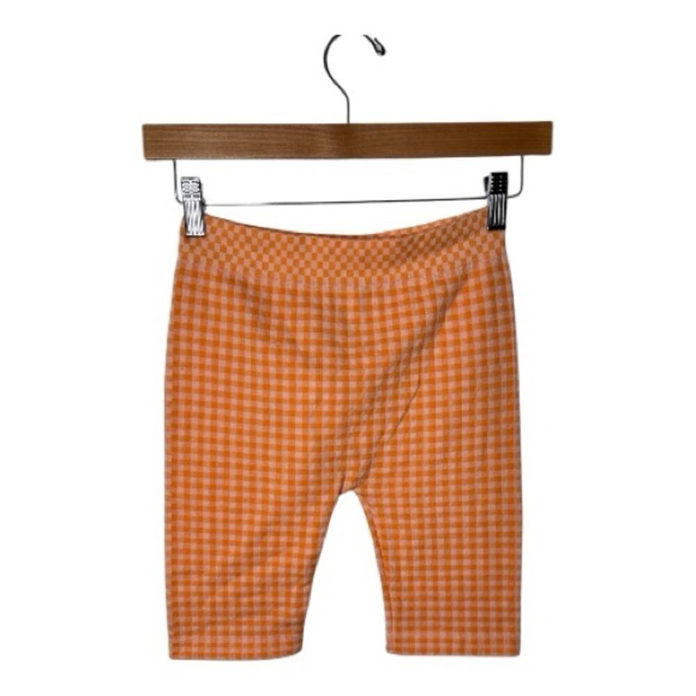 Zara Orange Checkered Mid Rise Biker Shorts XS